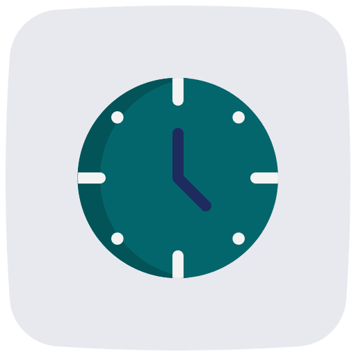 Green clock face with dark blue hour and minute hands showing 10:10, on a square light background.