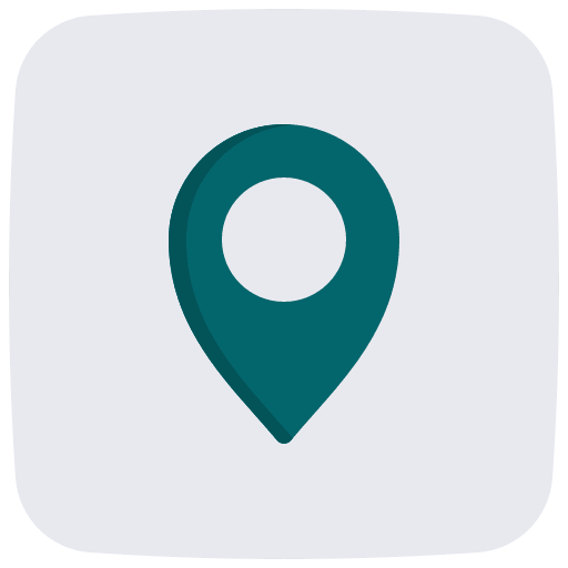 Map location pin icon on a square button.