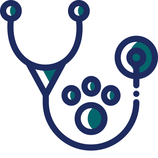 A stethoscope intertwined with a paw print, symbolizing veterinary care.