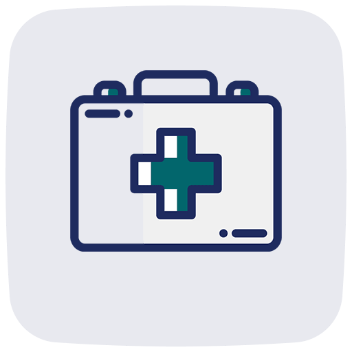 A first aid kit icon featuring a medical cross on the front.