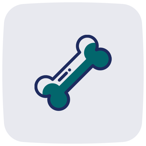 Dog bone icon with a dark outline on a light background.