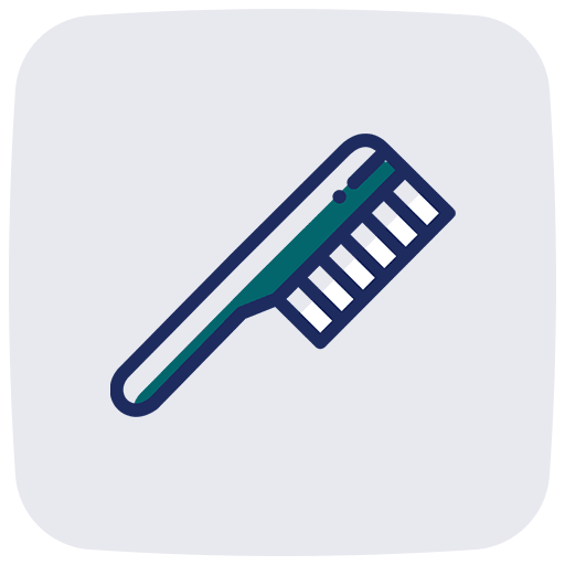 Simple illustration of a teal and white comb with thick, evenly spaced teeth.