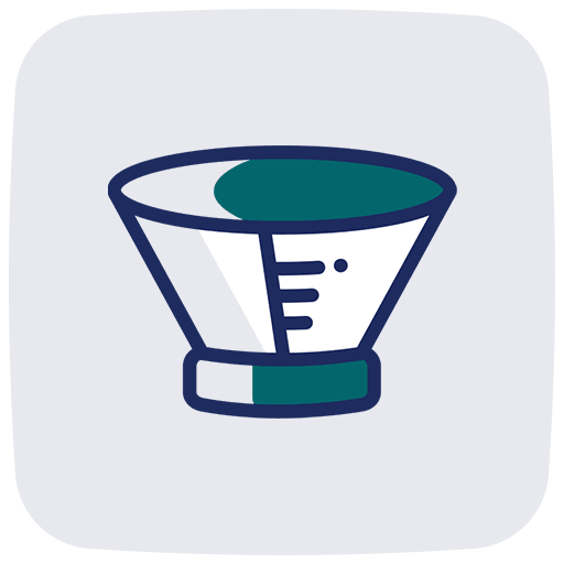 A stylized icon of a measuring cup with a teal liquid.