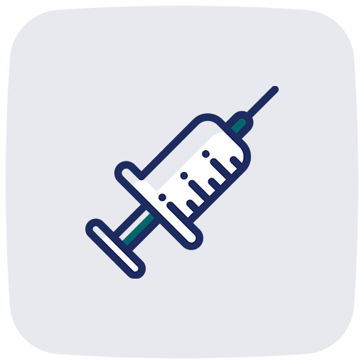 Illustration of a syringe with a needle, showing measurement markings.